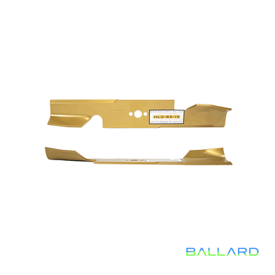 GOLD Hi-Rise Mower Blades: 15.4" Long, .65" Center Hole (w/ Guide Holes), 2.5" Wide, .203" Thick (Two Spindles)